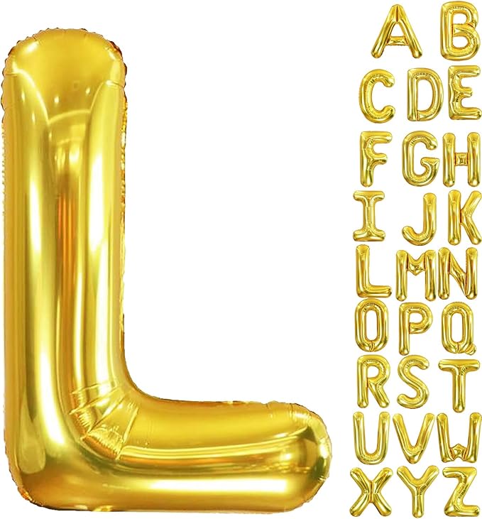 40 Inch Letter Foil Balloons Gold for Graduation, Birthday, Wedding Decorations Jumbo Photo Backdrops Big Alphabet L