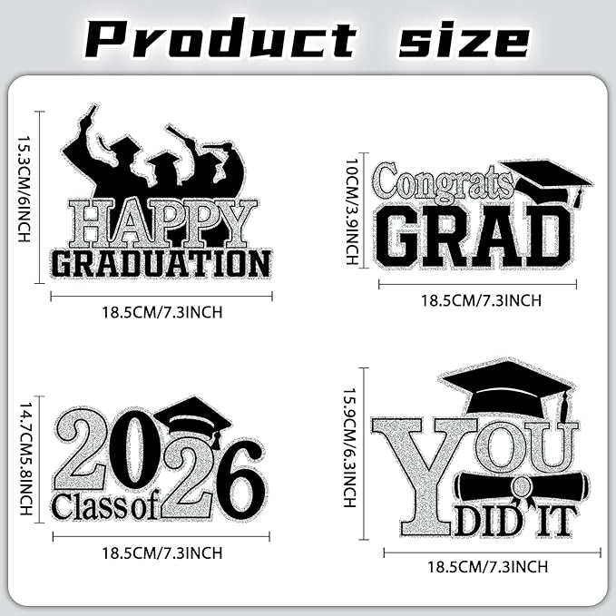 4Pcs Graduation Decorations Class of 2026 Wood Table Centerpieces Congrats Grad Wooden Sign Graduation Table Toppers Congratulate Tiered Tray Decor for 2026 Graduation Party(Black-Silver)