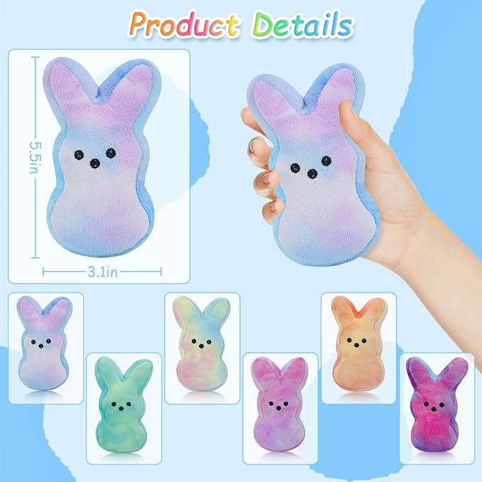 vizethru 6 Pcs Easter Bunny Plush Toys,Easter Basket Stuffers Toys for Kids,Bunny Stuffed Animals, Easter Party Favors Gift Toys for Kids