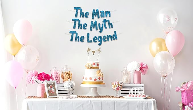 Pre-Strung The Man The Myth The Legend Blue Glitter Banner - Retirement Decorations for Men and Women - Retirement Party Supplies and Gifts