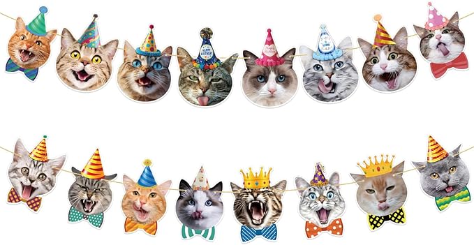 Cat Happy Birthday Banner - Cat Birthday Party Decorations Party Decor Supplies for Kids, Boys, Girls, Baby Showers