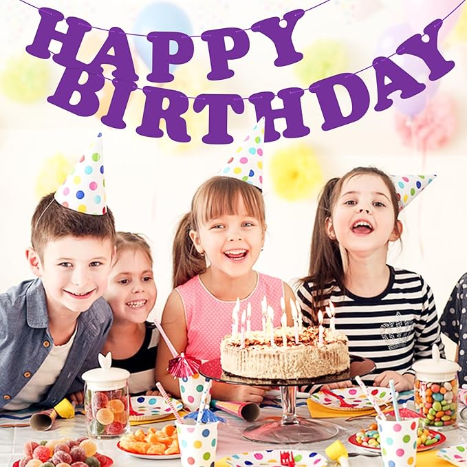 Purple Happy Birthday Banner Sign Birthday Backdrop Party Supplies for Kids Boys Girls Birthday Party Decorations
