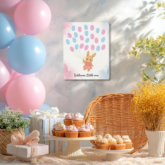 2PCS Fingerprint Guestbook with Bear and Bunny Baby Shower Guest Book Party Ideas Gender Reveal Fingerprint Guest Book with 2 Pens and 6 Stickers Gender Reveal Party Decorations