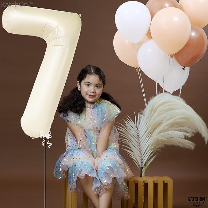 KatchOn, Giant Cream Number 7 Balloon - 40 Inch | 7th Birthday Balloon for 7th Birthday Decorations | 7 Balloons for Birthday | 7 Year Old balloon for 7 Year Decorations