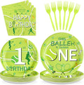 96Pcs Tennis Ball First Birthday Decorations Tennis Party Decorations Plates and Napkins 1st Tableware Set for Baby Boys Girls First Birthday Baby Baptism Party Supplies Serves 24
