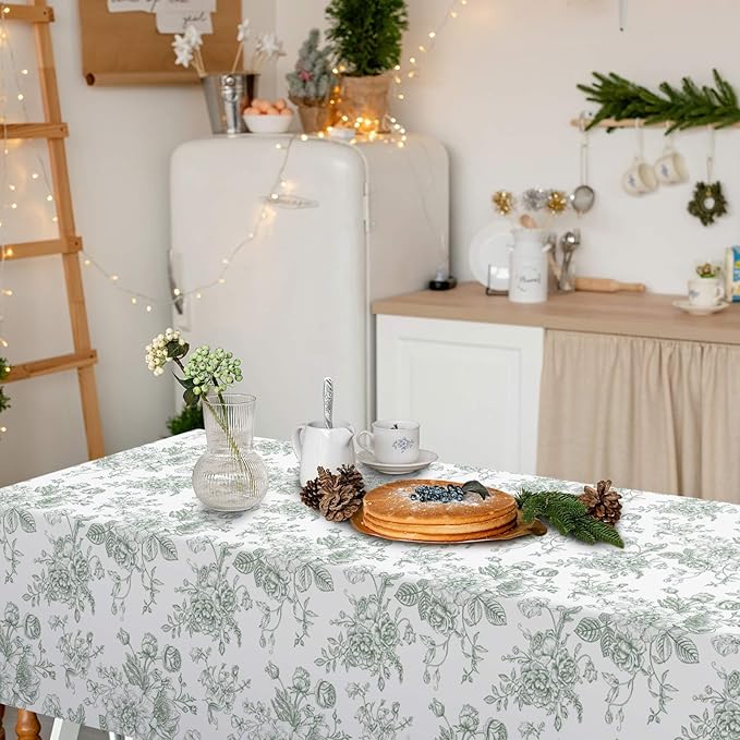 Buryeah 4 Pcs Sage Green Floral Tablecloth for Tea Party Rectangle Disposable Plastic Table Cloth Flower Table Cover for Summer Picnic Wedding Garden Birthday Baby Shower Party Favors, 54 x 108 Inch