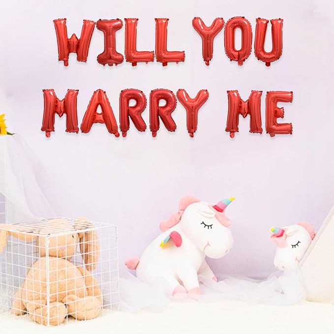 2 Set 28Pcs Red Will You Marry Me Letter Balloons 16in Balloon Foil Letter Decorations Party Decor Red Letter Balloons Will You Marry Me Party Supplies