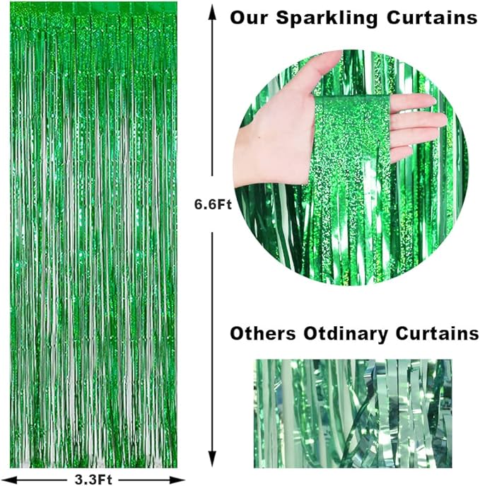 BEAYFILY 3 Pack Fringe Curtains Party Decorations,Tinsel Backdrop Curtains for Parties,Photo Booth Wedding Graduations Birthday Christmas Event Party Supplies (Green)