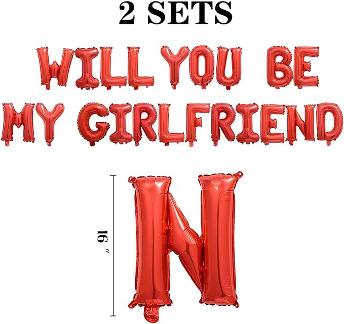 2 Set 42Pcs Red Will You Be My Girlfriend Letter Balloons 16in Balloon Foil Letter Decorations Party Decor Red Letter Balloons Will You Be My Girlfriend Party Supplies
