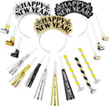 Lenwen 18 Pcs Happy New Years Eve Party Supplies New Year Noise Makers Headband Tiara Party Horn Blowers Whistles Fringed Noisemaker Novelty Favors for Adult Decoration(Multicolor)