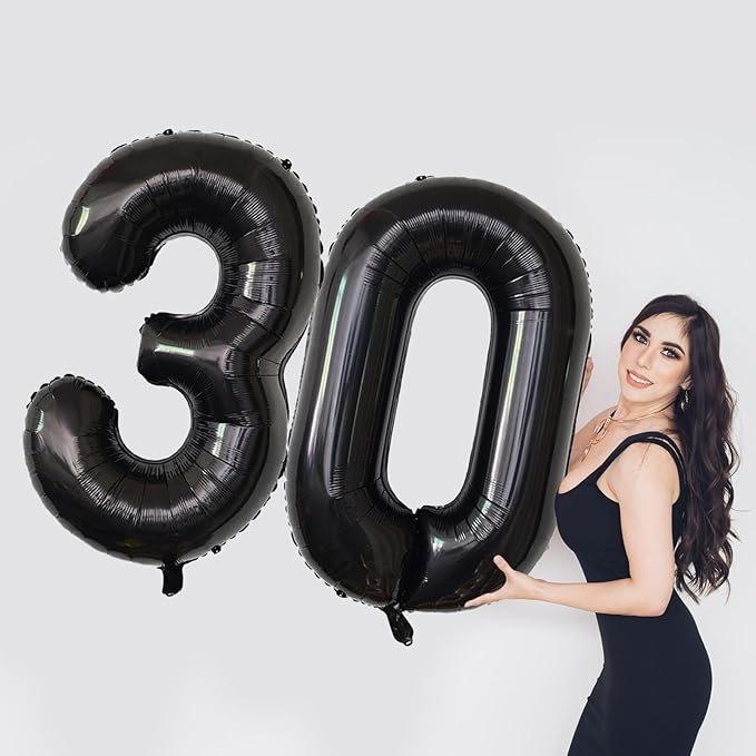 Number Balloons Black Party Balloon - Giant Number 30 Balloon, 40 Inch Large Balloon for 30th Birthday Decorations, Black Party Supplies for Men Women