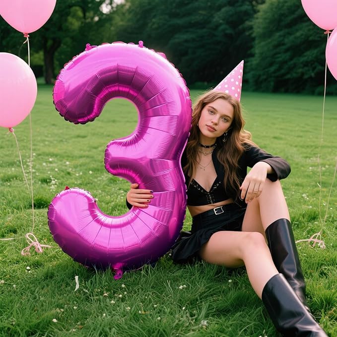 40 Inch Large 30 Balloon Numbers Rose Purple Big Foil Number Balloons Giant Helium Happy Birthday Party Decorations for Man and Women, Huge Mylar Anniversary Party Supplies
