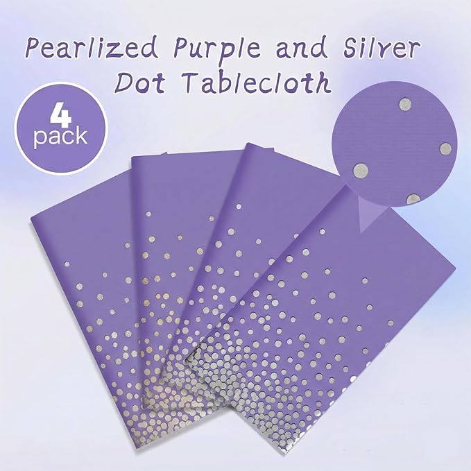 Purple Plastic Tablecloth, 4-Pack Disposable Table Cloth, 104x179 Inch, Suitable for Birthday, Graduation, Wedding, Banquet