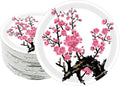 50Pcs Chinese New Year Party Supplies Chinese Japanese Cherry Paper Plates 7"Cherry Blossom Dessert Plates Flowers Plates for Birthday Wedding Chinese New Year Spring Festival Decorations (White)