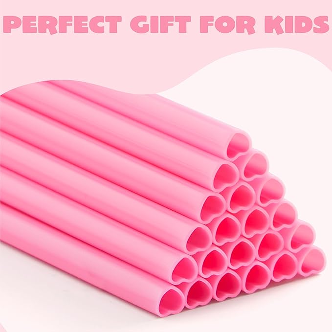JOYIN 120 PCS Valentine Heart Shaped Pink Straws, Reusable Drinking Cute Straw for Valentine's day Cocktail, Birthday Party, Bridal Shower, Wedding Supplies, Valentine Party