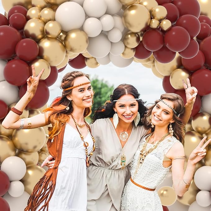 Burgundy Balloon Arch Garland Kit, 122PCS Wine Red Iovry White Metallic Gold Sand White Burgundy Balloons for Wedding Bridal Shower Birthday Wine Anniversary Engagement Graduation Party Decorations