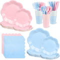400 Pcs Gender Reveal Plates and Napkins set - Serve 50, Boy or Girl Gender Reveal Party Supplies Includes Pink and Blue Scalloped Plates Napkins Cups Plastic Spoons Forks Knives for Baby Shower