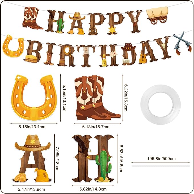 Cowboy Party Decorations Happy Birthday Banner Western Cowboy Party Banner Garland for Birthday Party Decorations Cowboy Party Supplies