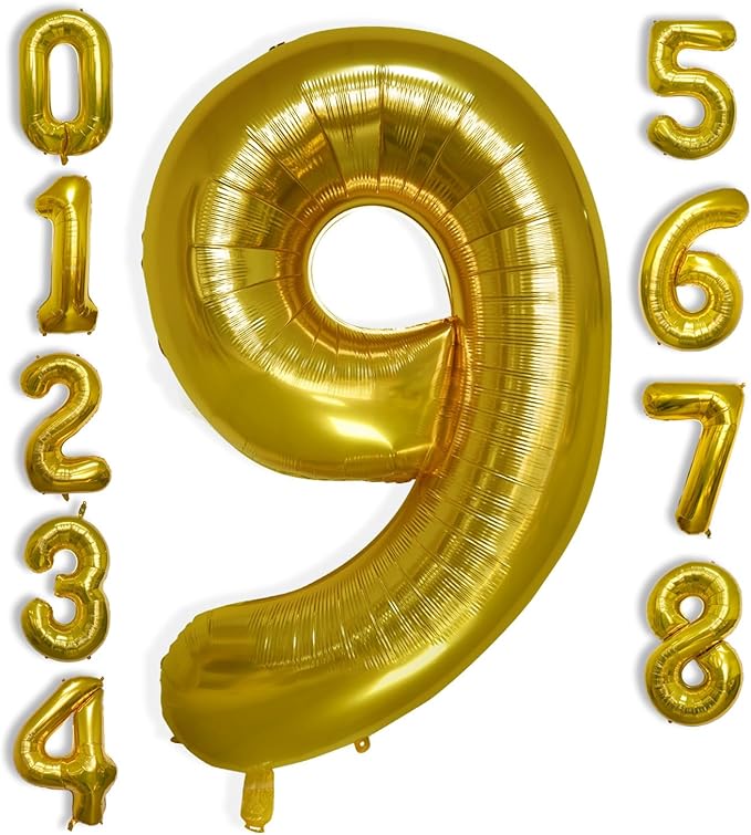 40 Inch Large Gold Number Celebration and Decoration Balloon for Birthday Parties, Graduations, Anniversaries, Weddings, Photo Shoots, Special Events - Helium Foil Mylar (Gold Number 9)