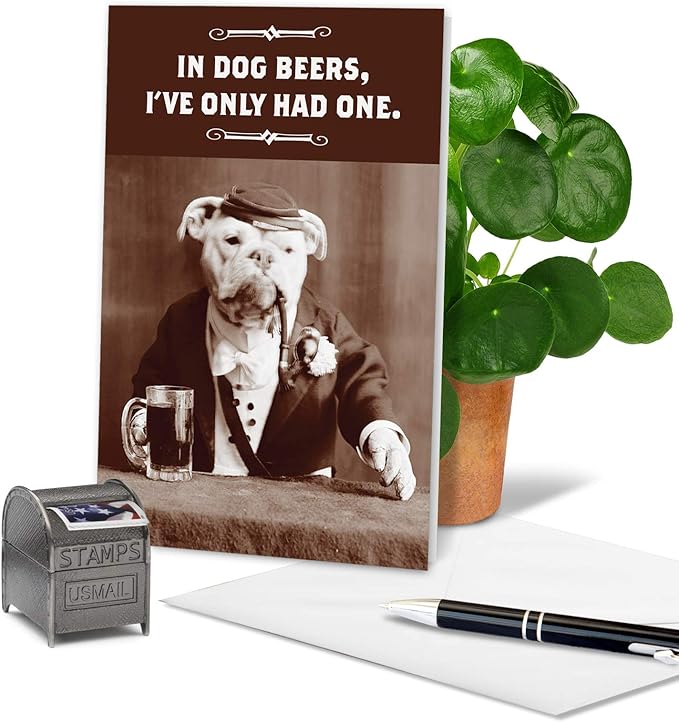 NobleWorks - Humorous Birthday Greeting Card with 5 x 7 Inch Envelope (1 Card) Bday Dog Beers Birthday 4120Z