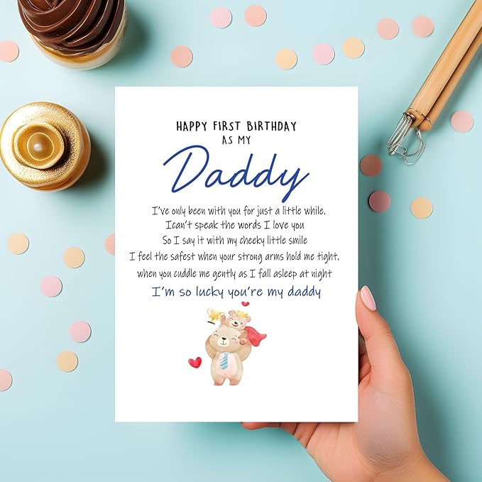 PIUST Birthday Card for Daddy, Happy First Birthday As My Daddy Card, Bear Themed 1st daddy Birthday Card, Sentimental New Dad birthday card from Baby (57)