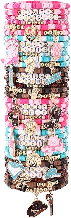Cooluckday 36 Pcs Holiday Heishi Surfer Bracelets for Women Bulk Easter Mother's Day Christmas St. Patrick's Day Mardi Gras Bracelet Stackable Stretch Friendship Bracelets Set