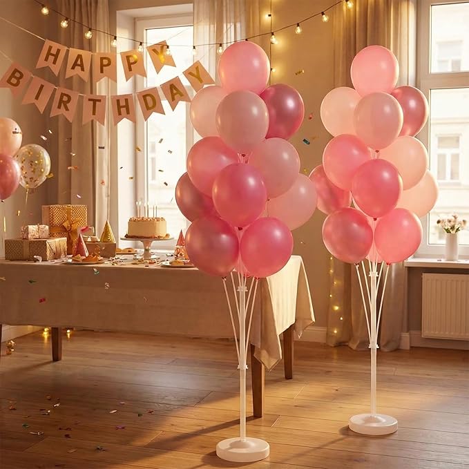 Balloon Stand Kit for Floor Set of 2,Pink Pearl Metallic 10inch Balloon Arch Column,Balloon Tower with Bases for Floor,Table Backdrop Decoration for Princess Party Baby Shower Birthday Graduation