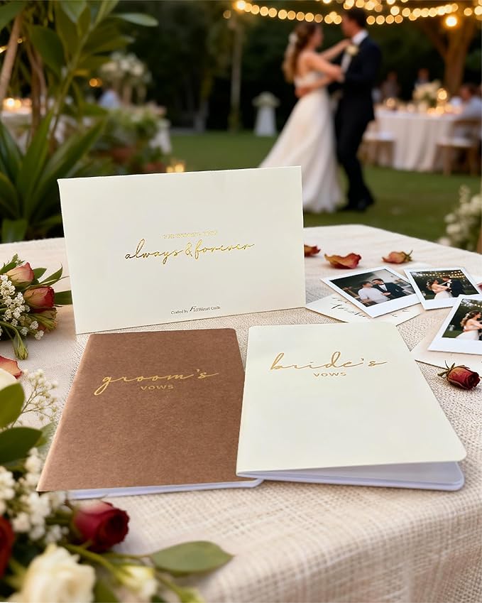 Vow Books for Bride and Groom, His and Hers Vow Books for Wedding-Soft Touch Gold Foil Engraving, Engagement | Wedding Essentials