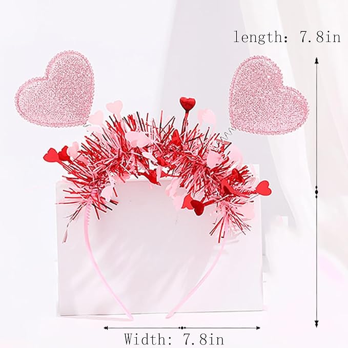 1pcs Valentines Headband Romantic Heart Headbands with Pink Sequin Hair Accessories Shiny Pink Heart Tassel Head Bopper for Valentines Wedding Anniversary Decorations