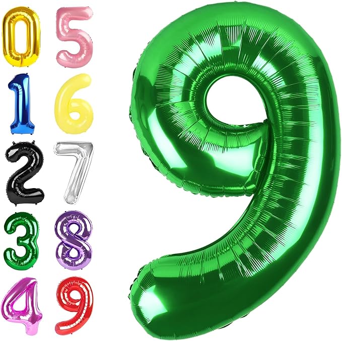 Dark Green 9th Birthday Balloon, Foil 40 Inch Happy 9 19 29 90 Birthday for Men And Women, Foil Balloons Decoratins for Wedding Anniversary, Single, New Year, Party Syupplies