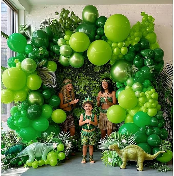 Green Balloon Garland Double Stuffed Dark Lime Green Emerald Metallic Arch Kit For Dinosaur St Patricks Day Jungle Forest Themed Birthday Party Decoration