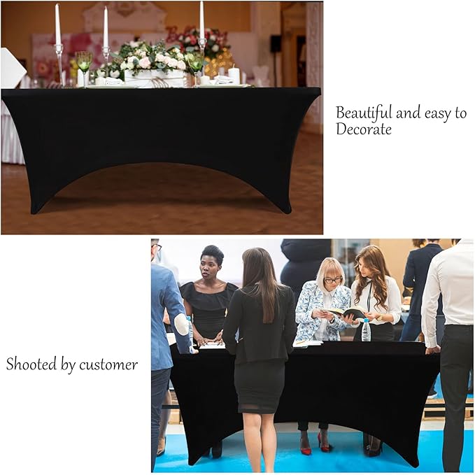 4ft Table Cover Fitted, Black Spandex Table Covers, Washable and Wrinkle Resistant Stretch Tablecloths Rectangle for Events, Wedding, Banquets, Parties