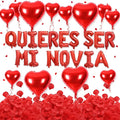 2 Set 16 Inch QUIERES SER MI NOVIA Balloons, Red Will You Be My Girlfriend Letter Balloons Spanish with 200pcs Artificial Rose Petals for Valentines Anniversary Day Banner Decorations
