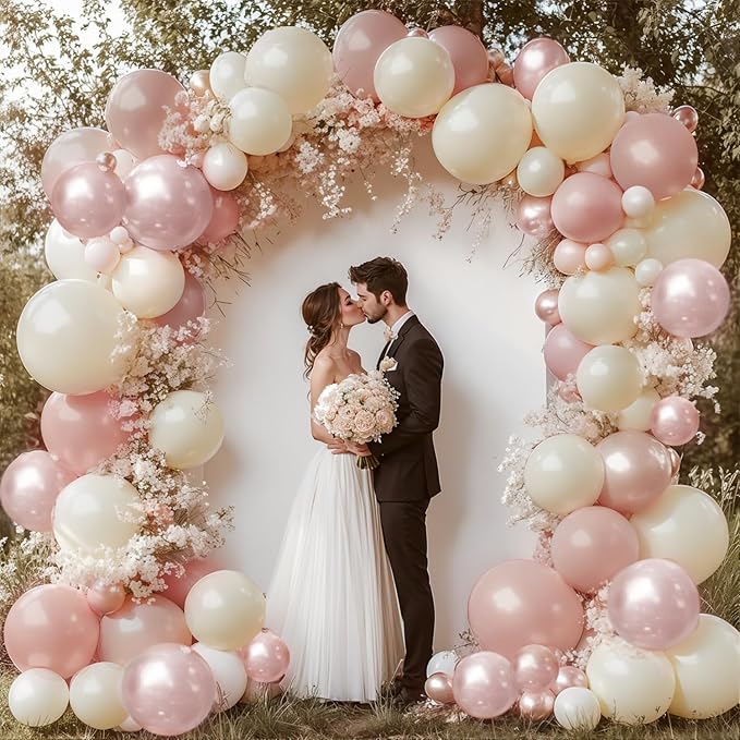Boho Dusty Pink Balloons Garland Arch Kit, Double Stuffed White Pearl Balloon Blush Neutral Pink Latex Balloons for Birthday Bridal Shower Party Decorations