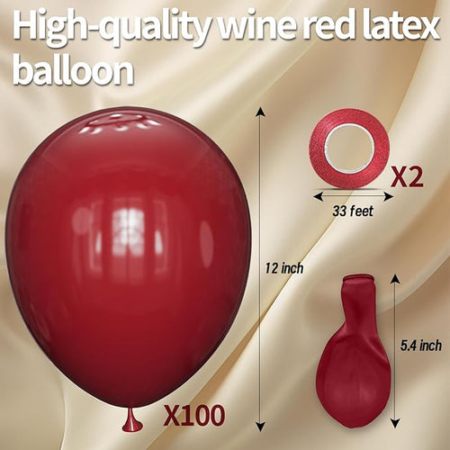 100pcs Burgundy Balloons 12inch Dark Red Maroon Party Latex Balloons for Graduation Thanksgiving Wedding Engagement Birthday Anniversary Valentines Party Decorations