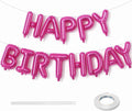 Happy Birthday Balloon Banner - 16 Inch Hot Pink Foil Mylar Sign Bunting Self Inflating Letter Balloons for Girls Women Party Decorations Supplies