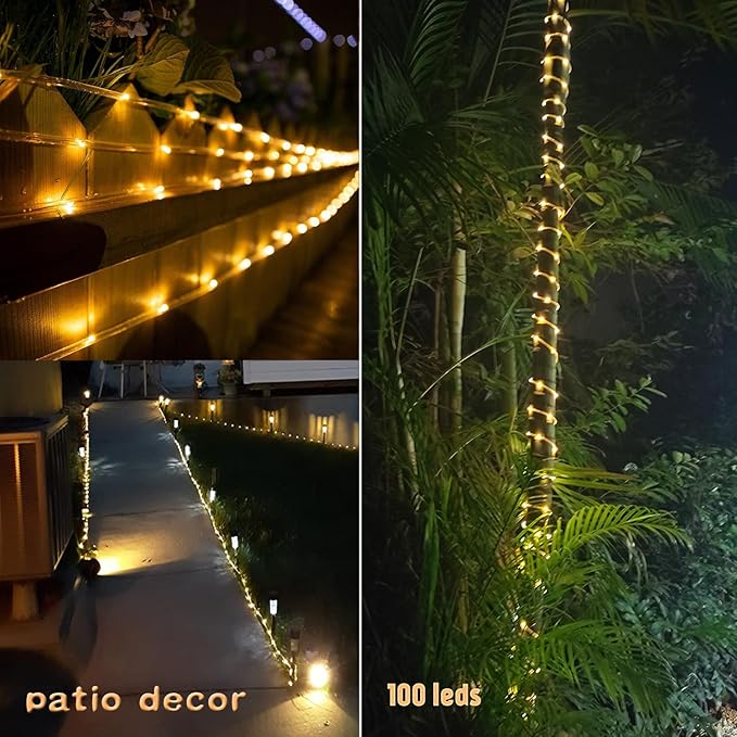 Solar Rope Light 3 Pack 39 FT 100 LEDs IP65 Waterproof Outdoor LED ‎Solar Outdoor Lights for Party Garden Yard Home Wedding Christmas Halloween Holiday Tree Decoration Lighting(3 Pack)