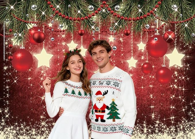 CHAIYA 12x10ft Christmas Backdrop Red Ball Xmas Merry Party Decorations for Family Holiday New Year Backdrop for Christmas Party Decoration Banner Photo Shoot