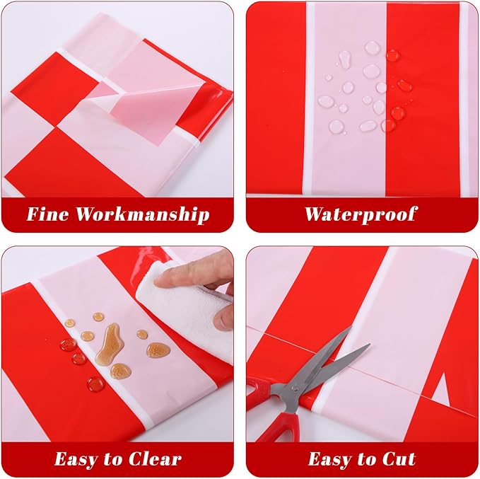 Kesfey 3 Packs Red and White Vertical Striped Tablecloth 54 x 108 Inch Circus Carnival Theme Party Table Cloths Decorations Waterproof Red Striped Picnic Table Cover for Patriotic Birthday Party