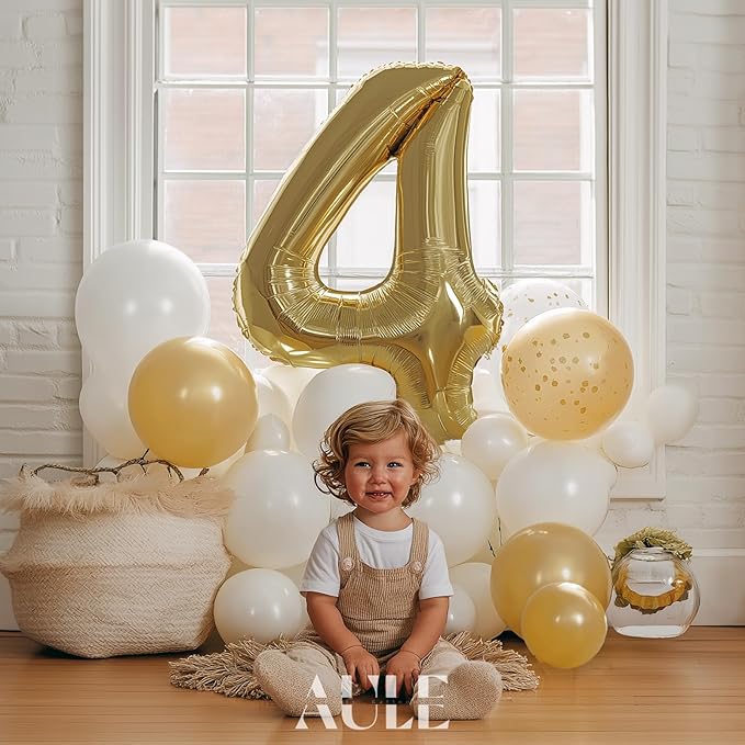 AULE 40 Inch Large 4 Balloon Numbers Light Gold, Big Foil Number Balloons, Giant Helium Happy Birthday Party Decorations for Man and Women, Huge Mylar Anniversary Party Supplies