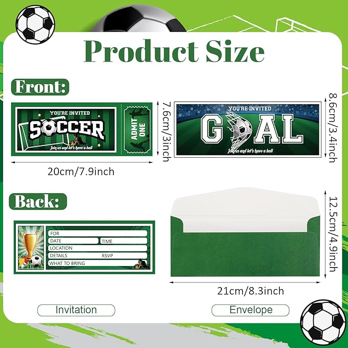 Fuutreo 50 Pcs Soccer Birthday Invitations with Envelopes Sports Party Invitations for Soccer Fan Sports Event Party Supplies