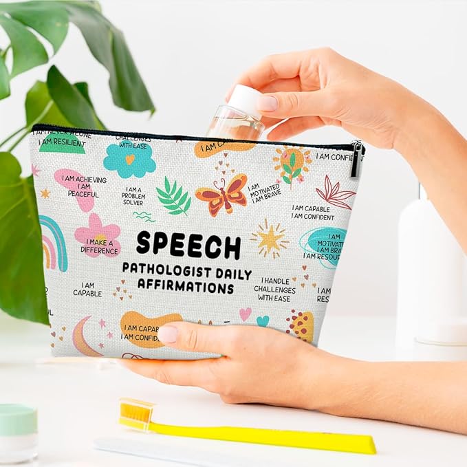 Funny Speech Therapy Gifts Makeup Bag, Graduation Gifts for Speech Language Therapist, SLP Gift, Appreciation Gift for Speech Language Pathologist, Speech Language Therapist Gift Cosmetic Bag