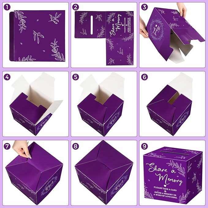 Pajean 50 Pcs Share a Memory Cards for Collections of Life, Memory Cards Box for Guest Ideas Funeral Graduation Wedding Bridal Shower Birthday Anniversary Retirement(Purple)