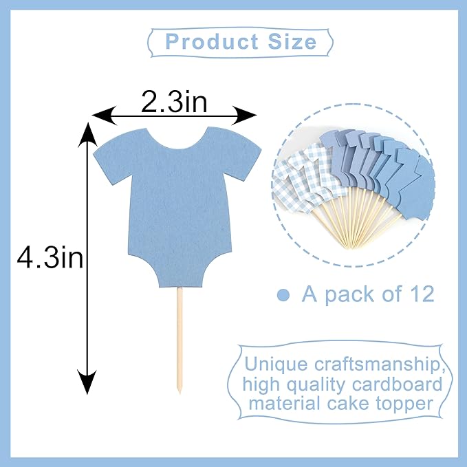 Blue Bodysuit Cake Topper - Blue Gingham Cake Topper,Baby Shower Decoration,Girl Boy/Gorl Baby Shower Decor(blue)