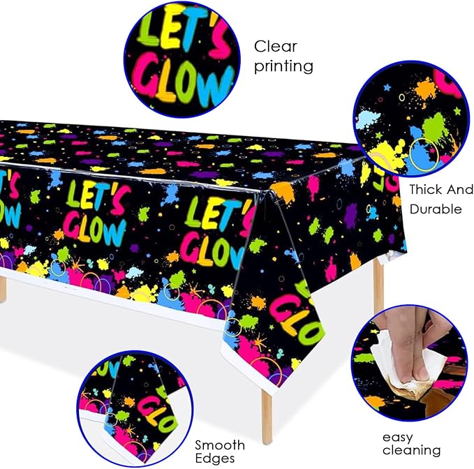 194 Pcs Neon Glow in the Dark Party Supplies Decorations Serve 24, Includes Plates, Napkins, Tablecloth, Banner, Ideal for Neon Themed Birthday Party