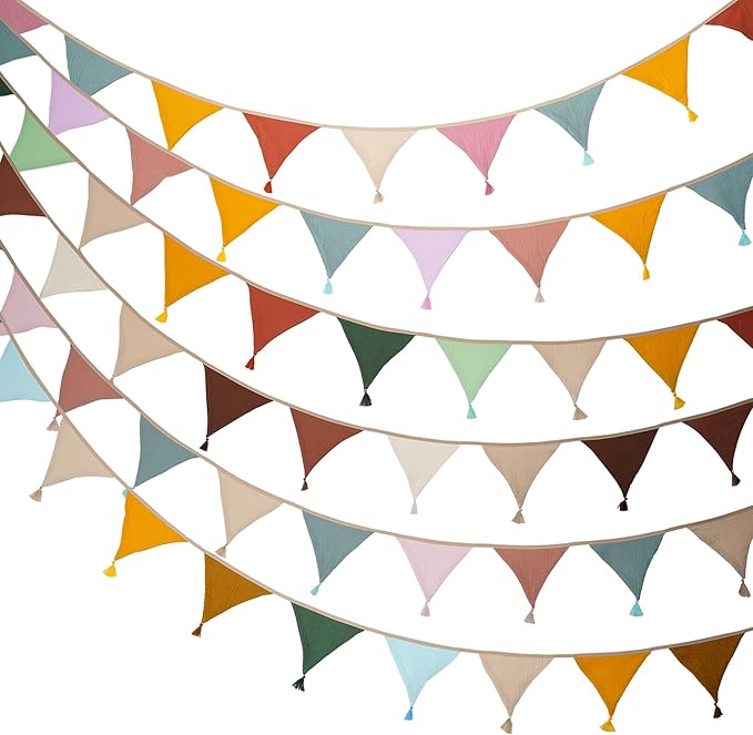 Fabric Bunting Banner, 2 Pack Handmade Neutral String Banner with Tassel Each 8.5 ft 10 Flags Nursery Wall Hanging Wedding Birthday Home Baby Shower Party Decoration Bunting (Blue 2 Packs)