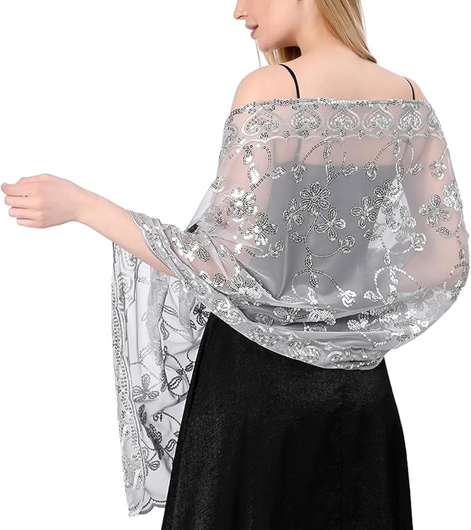 Gossifan Shawls and Wraps for Evening Dresses Sheer Women Elegant Glitter Shawls Soft Sparkly Wedding Bridal Scarf