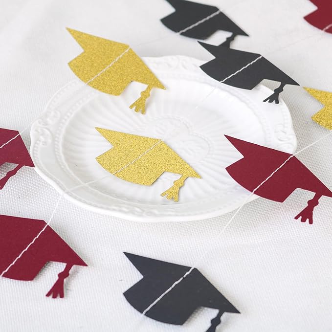 Black Maroon and Gold Graduation Garland Graduation Party Decorations Class of 2026 Grad Cap Garland Banner Streamers for Grad Party Hanging Decorations 39Feet