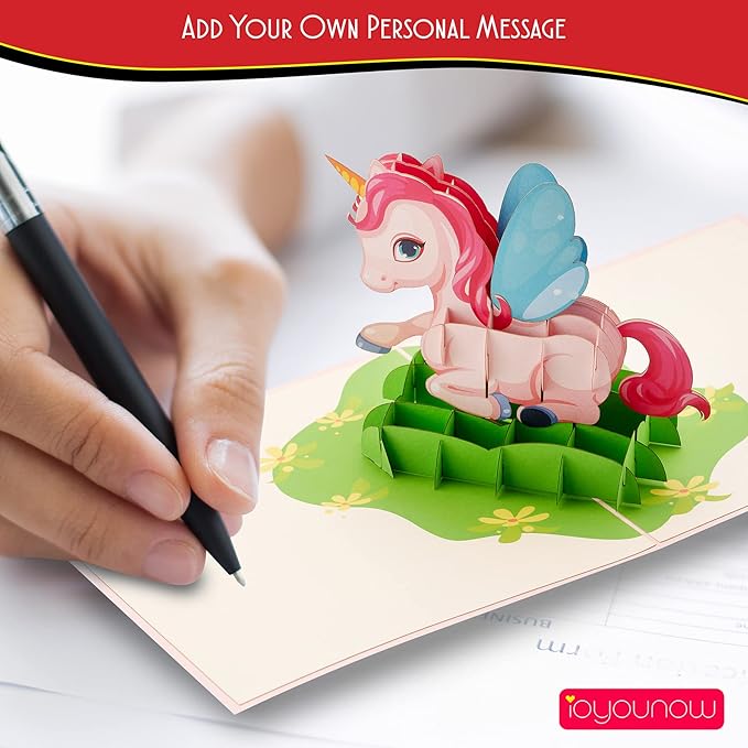 Unicorn 3D Pop Up Birthday Card - Make Her Day Unforgettable with this Large 6x12 Inches Pop-Up Card, Magical Greeting Card for Girls, Daughters & Nieces Handmade Art with Envelope