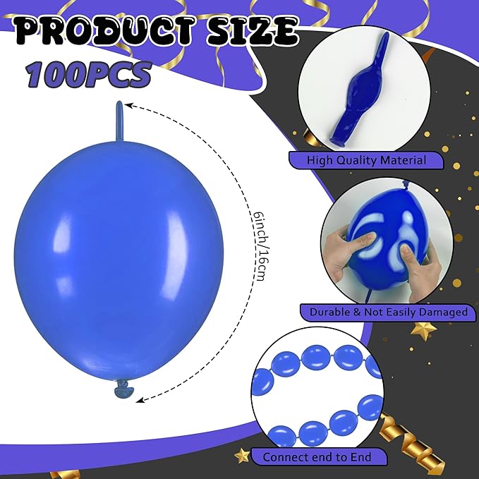 Link Balloons 6 Inch - 100 Pcs Quick Link Balloon Latex Linking Balloons Connected Linkable Balloon Birthday Wedding Party Decorations(Royal Blue)